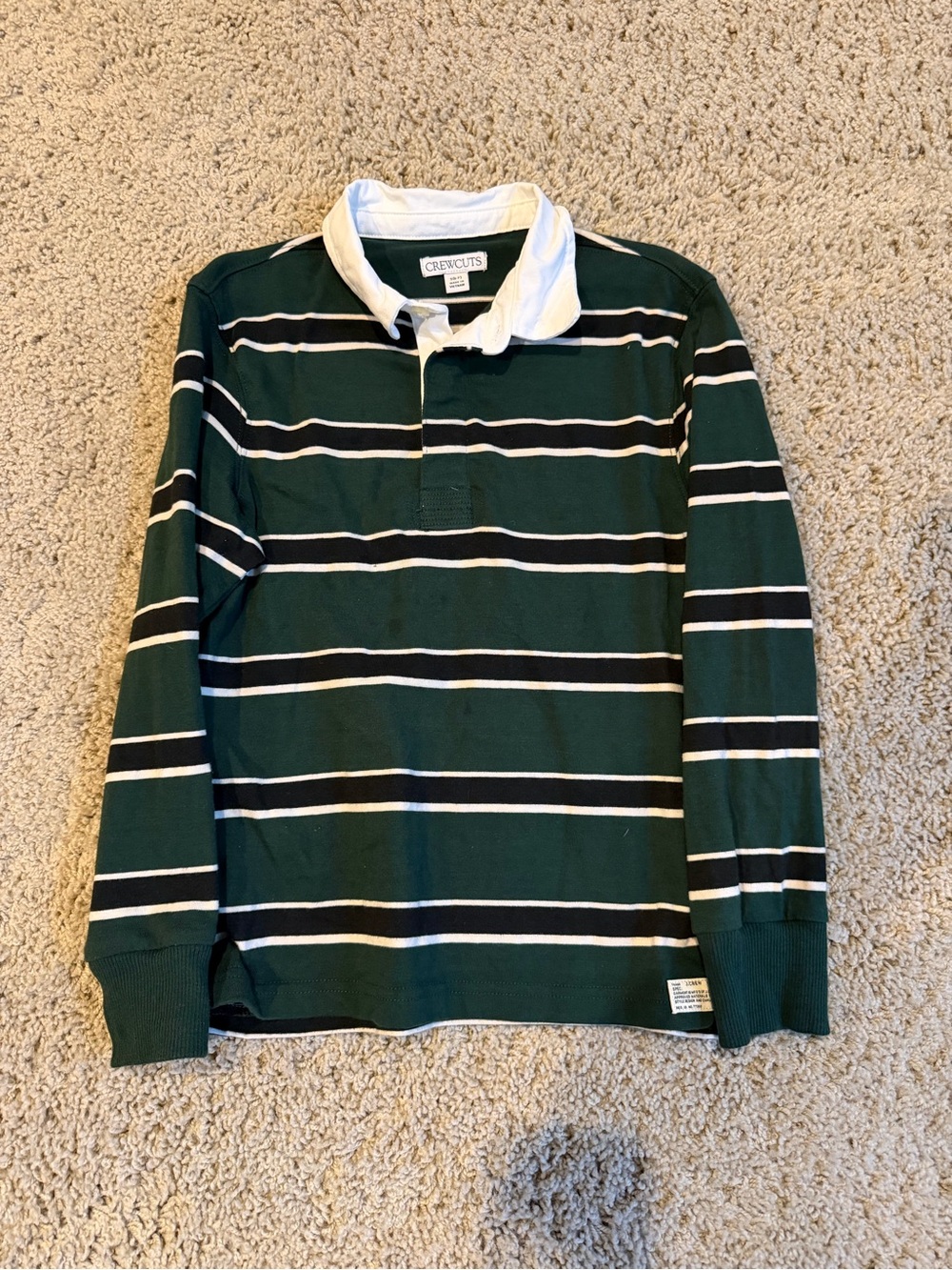 J. Crew Crewcuts Dark Green Navyand White Striped Rugby Polo Sz S 6-7